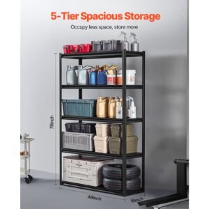 storage shelves, 3000 lbs, 5 tier garage storage shelving, 18" d x 48" w x 78" h adjustable metal shelves for garage shelves utility rack shelf, ideal for kitchen, warehouse, basement, black