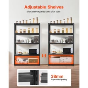 storage shelves, 3000 lbs, 5 tier garage storage shelving, 18" d x 48" w x 78" h adjustable metal shelves for garage shelves utility rack shelf, ideal for kitchen, warehouse, basement, black