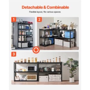 storage shelves, 3000 lbs, 5 tier garage storage shelving, 18" d x 48" w x 78" h adjustable metal shelves for garage shelves utility rack shelf, ideal for kitchen, warehouse, basement, black