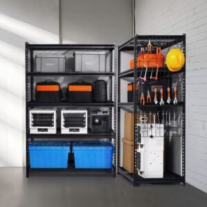 storage shelves, 3000 lbs, 5 tier heavy duty garage shelving, 24" d x 48" w x 72" h adjustable metal shelves for industrial shelving unit utility shelf, for kitchen, warehouse, basement, black