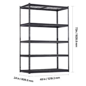 storage shelves, 3000 lbs, 5 tier heavy duty garage shelving, 24" d x 48" w x 72" h adjustable metal shelves for industrial shelving unit utility shelf, for kitchen, warehouse, basement, black