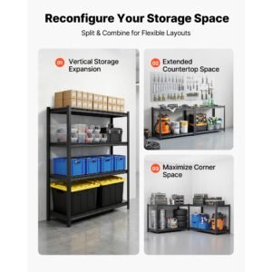 storage shelves, 4 tier adjustable, 2400 lbs capacity, heavy duty garage storage shelving unit, metal utility rack shelf, for garage workshop warehouse basement, 40.55" w x 20.55" d x 60.2" h