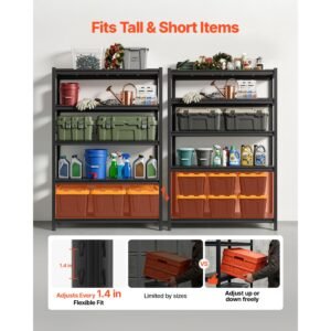 storage shelves, 5 tier adjustable, 2500 lbs capacity, heavy duty garage storage shelving unit, metal utility rack shelf, for garage warehouse basement kitchen, 48.43" w x 18.31" d x 71.38" h