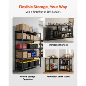 storage shelves, 5 tier adjustable, 2500 lbs capacity, heavy duty garage storage shelving unit, metal utility rack shelf, for garage warehouse basement kitchen, 48.43" w x 18.31" d x 71.38" h