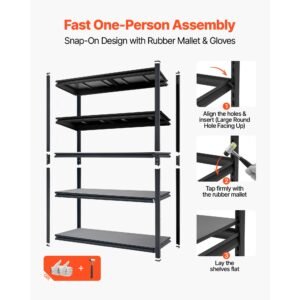 storage shelves, 5 tier adjustable, 2500 lbs capacity, heavy duty garage storage shelving unit, metal utility rack shelf, for garage warehouse basement kitchen, 48.43" w x 18.31" d x 71.38" h