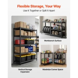 storage shelves, 5 tier adjustable, 3000 lbs capacity, heavy duty garage storage shelving unit, metal utility rack shelf, for garage warehouse basement kitchen, 36.42" w x 16.42" d x 71.38" h