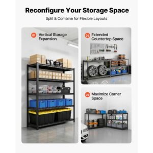 storage shelves, 5 tier adjustable, 3000 lbs capacity, heavy duty garage storage shelving unit, metal utility rack shelf, for garage workshop warehouse basement, 59.49" w x 20.55" d x 71.38" h