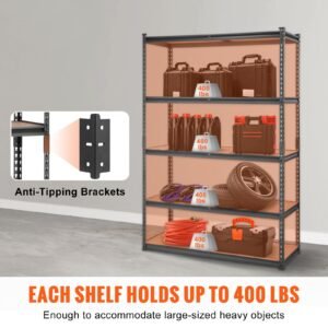 storage shelving unit, 5 tier adjustable, 2000 lbs capacity, heavy duty garage shelves metal organizer utility rack, black, 18" d x 48" w x 72" h for kitchen pantry basement bathroom laundry