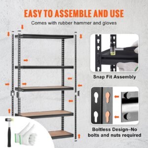 storage shelving unit, 5 tier adjustable, 2000 lbs capacity, heavy duty garage shelves metal organizer utility rack, black, 18" d x 48" w x 72" h for kitchen pantry basement bathroom laundry