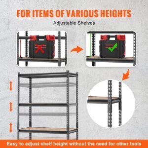 storage shelving unit, 5 tier adjustable, 2000 lbs capacity, heavy duty garage shelves metal organizer utility rack, black, 35" l x 18" w x 71" h for kitchen pantry basement bathroom laundry