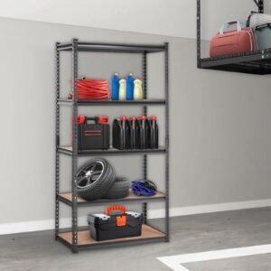 storage shelving unit, 5 tier adjustable, 2000 lbs capacity, heavy duty garage shelves metal organizer utility rack, black, 35" l x 18" w x 71" h for kitchen pantry basement bathroom laundry