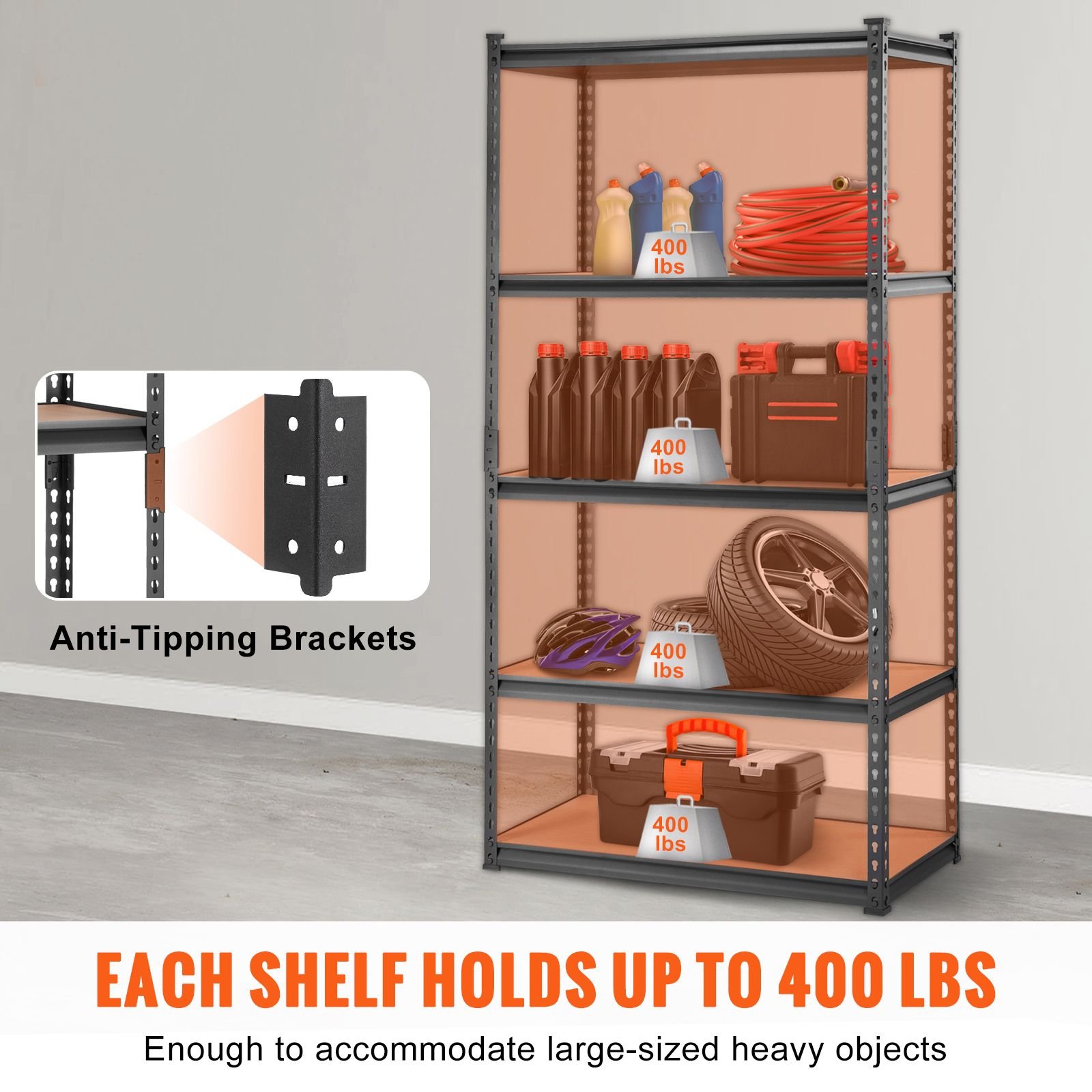 storage shelving unit, 5 tier adjustable, 2000 lbs capacity, heavy duty garage shelves metal organizer utility rack, black, 35" l x 18" w x 71" h for kitchen pantry basement bathroom laundry