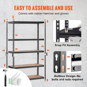 storage shelving unit, 5 tier adjustable, 2000 lbs capacity, heavy duty garage shelves metal organizer utility rack, black, 48" l x 24" w x 72" h for kitchen pantry basement bathroom laundry