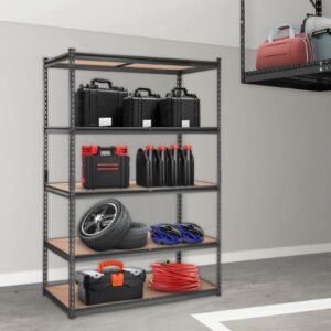 storage shelving unit, 5 tier adjustable, 2000 lbs capacity, heavy duty garage shelves metal organizer utility rack, black, 48" l x 24" w x 72" h for kitchen pantry basement bathroom laundry