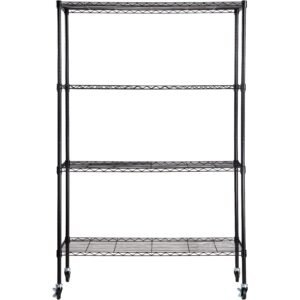 storage shelving unit with wheels, 4 tier adjustable, 700 lbs capacity, heavy duty garage shelves metal organizer wire rack, black, 47.2" l x 17.7" w x 74" h for kitchen pantry basement bathroom