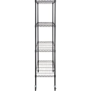 storage shelving unit with wheels, 4 tier adjustable, 700 lbs capacity, heavy duty garage shelves metal organizer wire rack, black, 47.2" l x 17.7" w x 74" h for kitchen pantry basement bathroom