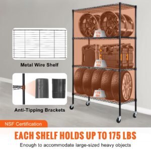 storage shelving unit with wheels, 4 tier adjustable, 700 lbs capacity, heavy duty garage shelves metal organizer wire rack, black, 47.2" l x 17.7" w x 74" h for kitchen pantry basement bathroom
