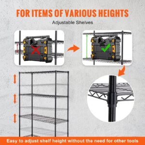 storage shelving unit with wheels, 4 tier adjustable, 700 lbs capacity, heavy duty garage shelves metal organizer wire rack, black, 47.2" l x 17.7" w x 74" h for kitchen pantry basement bathroom