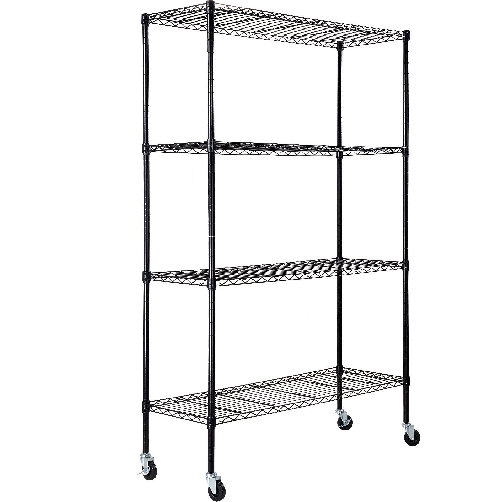 storage shelving unit with wheels, 4 tier adjustable, 700 lbs capacity, heavy duty garage shelves metal organizer wire rack, black, 47.2" l x 17.7" w x 74" h for kitchen pantry basement bathroom