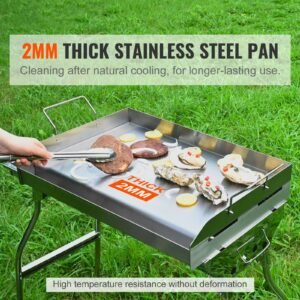 stove top griddle, 23.5"x16" pre seasoned stainless steel griddle, rectangular double burner griddle pan, non stick family pan cookware with handles and oil groove, for bbq, gas grills, silver