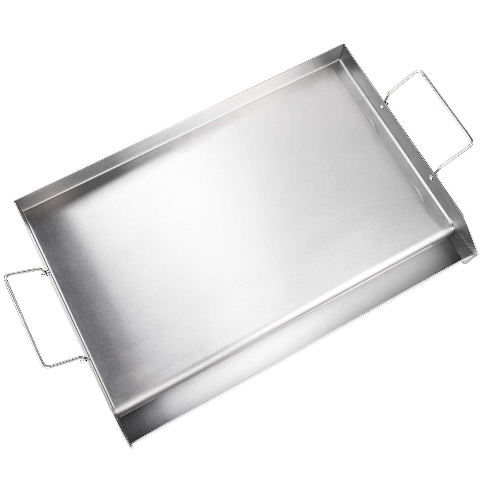 stove top griddle, 23.5"x16" pre seasoned stainless steel griddle, rectangular double burner griddle pan, non stick family pan cookware with handles and oil groove, for bbq, gas grills, silver