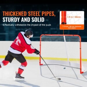 street hockey net, indoor outdoor steel hockey goal, official regulation pro hockey training goal set, portable hockey goal with net, easy assemble, 72" x 48", white/red