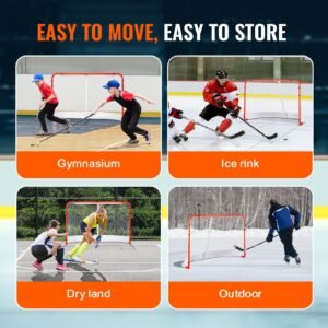 street hockey net, indoor outdoor steel hockey goal, official regulation pro hockey training goal set, portable hockey goal with net, easy assemble, 72" x 48", white/red