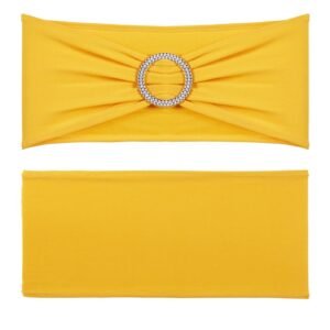 Stretch Spandex Chair Sashes, Chair Slipcover and Stretch Chair Sash with Round Buckle, Elastic Chair Bands, Fitting Wedding, Holiday, Banquet, Party Chair Decoration (50 PCS Golden Yellow)