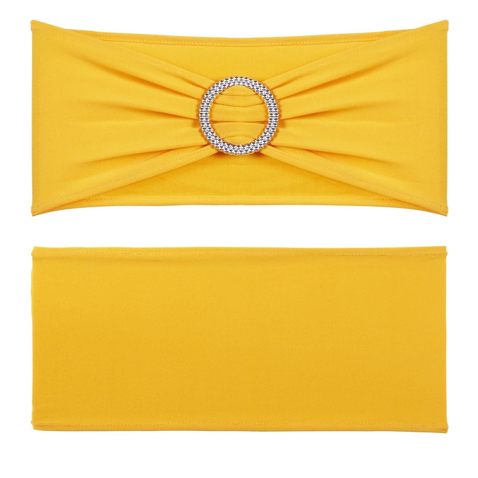stretch spandex chair sashes, chair slipcover and stretch chair sash with round buckle, elastic chair bands, fitting wedding, holiday, banquet, party chair decoration (50 pcs golden yellow)