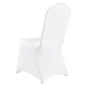stretch spandex folding chair covers, universal fitted arched front cover, removable washable protective slipcovers, for wedding, holiday, banquet, party, celebration, dining (100pcs white)