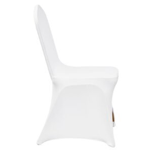 stretch spandex folding chair covers, universal fitted arched front cover, removable washable protective slipcovers, for wedding, holiday, banquet, party, celebration, dining (100pcs white)