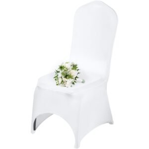 stretch spandex folding chair covers, universal fitted arched front cover, removable washable protective slipcovers, for wedding, holiday, banquet, party, celebration, dining (50pcs white)