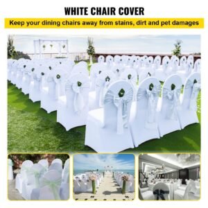 stretch spandex folding chair covers, universal fitted arched front cover, removable washable protective slipcovers, for wedding, holiday, banquet, party, celebration, dining (50pcs white)