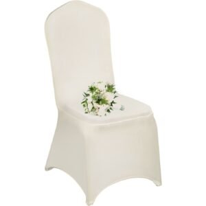 Stretch Spandex Folding Chair Covers, Universal Fitted Chair Cover, Removable Washable Protective Slipcovers, for Wedding, Holiday, Banquet, Party, Celebration, Dining (100PCS Beige)