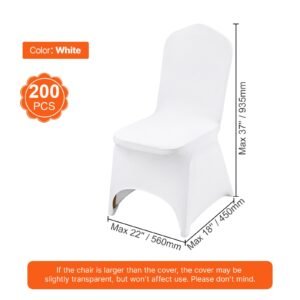 stretch spandex folding chair covers, universal fitted chair cover, removable washable protective slipcovers, for wedding, holiday, banquet, party, celebration, dining (200pcs white)