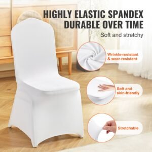 stretch spandex folding chair covers, universal fitted chair cover, removable washable protective slipcovers, for wedding, holiday, banquet, party, celebration, dining (200pcs white)
