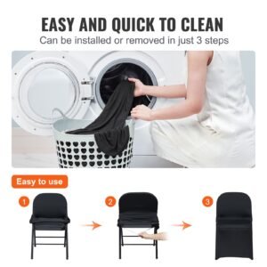 stretch spandex folding chair covers, universal fitted chair cover, removable washable protective slipcovers, for wedding, holiday, banquet, party, celebration, dining (30pcs black)