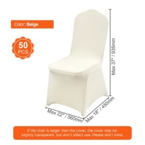 stretch spandex folding chair covers, universal fitted chair cover, removable washable protective slipcovers, for wedding, holiday, banquet, party, celebration, dining (50pcs beige)