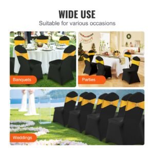 stretch spandex folding chair covers, universal fitted chair cover, removable washable protective slipcovers, for wedding, holiday, banquet, party, celebration, dining (50pcs black)