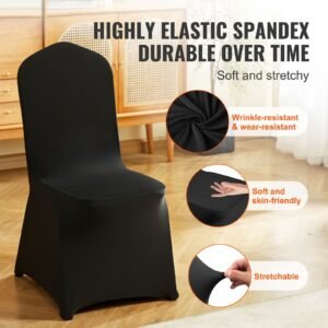 stretch spandex folding chair covers, universal fitted chair cover, removable washable protective slipcovers, for wedding, holiday, banquet, party, celebration, dining (50pcs black)