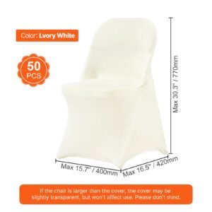 stretch spandex folding chair covers, universal fitted chair cover, removable washable protective slipcovers, for wedding, holiday, banquet, party, celebration, dining (50pcs ivory white)