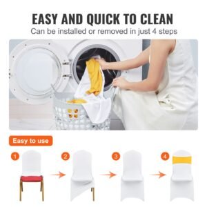 stretch spandex folding chair covers, universal fitted chair cover with chair sashes, removable washable protective slipcovers, for wedding, holiday, banquet, party, dining (50 set gold & white)