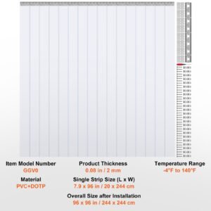 strip curtain 16pcs, 96" height, 96" width, 0.08" thickness, clear smooth plastic door strips with 50% overlap, pvc strip door curtain freezer curtain for warehouses, walk in freezers, coolers