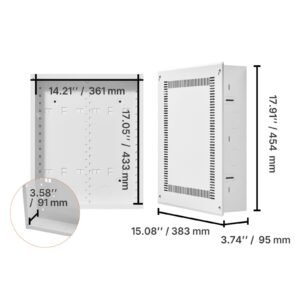 structured media enclosure, 17 inch, recessed in wall media box with cover, wall mount cable management box kit, structured wiring multi media cabinet, cold rolled steel, for tv home theater
