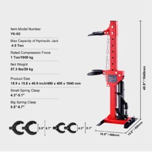 strut spring compressor, 4.5 ton/9920 lbs hydraulic jack capacity, 1 ton rated compression force, auto strut coil spring compressor tool, hydraulic spring compressor for strut spring removing