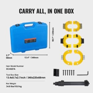 strut spring compressor set, macpherson strut spring compressor kit, interchangeable fork strut coil extractor remover tool, with yellow protective sleeve and carrying case
