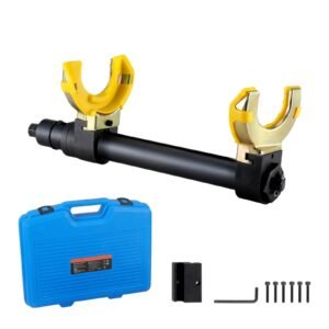 strut spring compressor set, macpherson strut spring compressor kit, interchangeable fork strut coil extractor remover tool, with yellow protective sleeve and carrying case