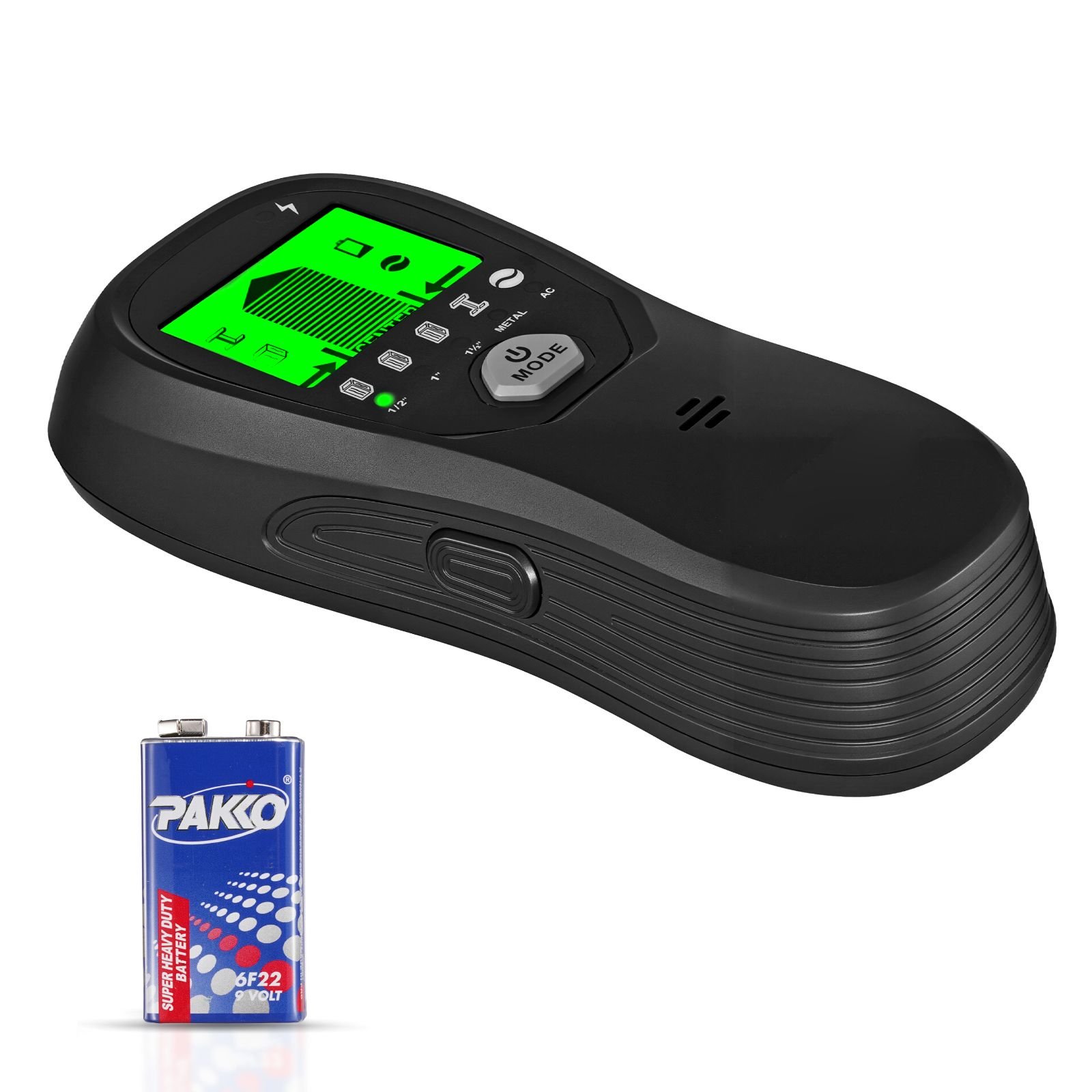 stud finder wall scanner, 5 in 1, electronic wall stud detector with smart sensor, high definition lcd display and audio alarm, for the center and edge of metal, ac wire, joists, pipes, black