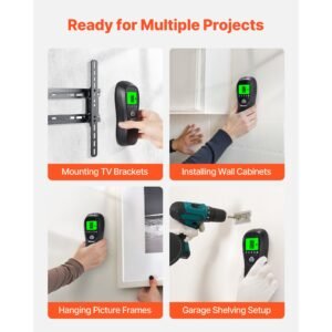stud finder wall scanner, 5 in 1, electronic wall stud detector with smart sensor, high definition lcd display and audio alarm, for the center and edge of metal, ac wire, joists, pipes, black