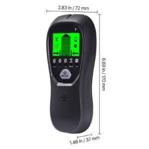 stud finder wall scanner, 5 in 1, electronic wall stud detector with smart sensor, high definition lcd display and audio alarm, for the center and edge of metal, ac wire, joists, pipes, black
